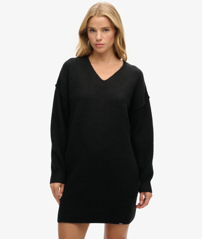 Gebreide Jurk met V-hals Zwart Grootte: 36