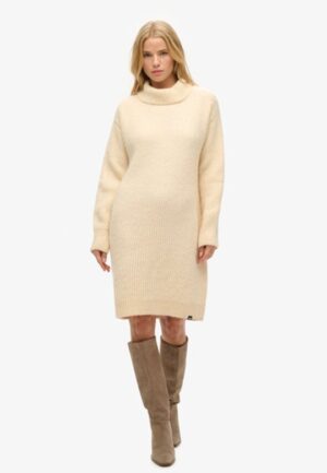 Gebreide Jurk met Rolkraag Beige Grootte: 36