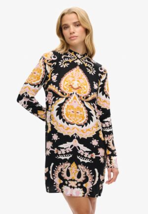 Mini-jurk met Print en Lange Mouwen Zwart Grootte: 40