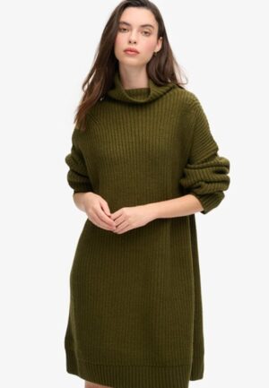 Gebreide Trui-jurk met Grove rib Groen Grootte: 44