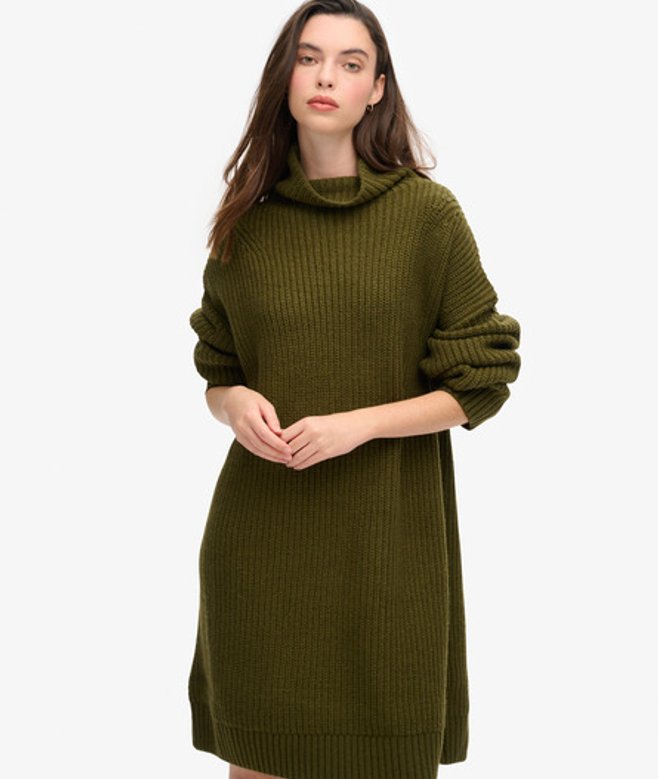 Gebreide Trui-jurk met Grove rib Groen Grootte: 44