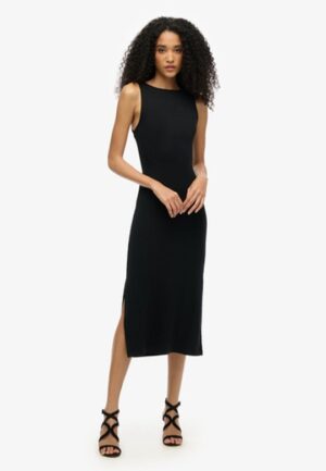 Jersey Midi-jurk met Gedraaide Achterkant Black Grootte: 44