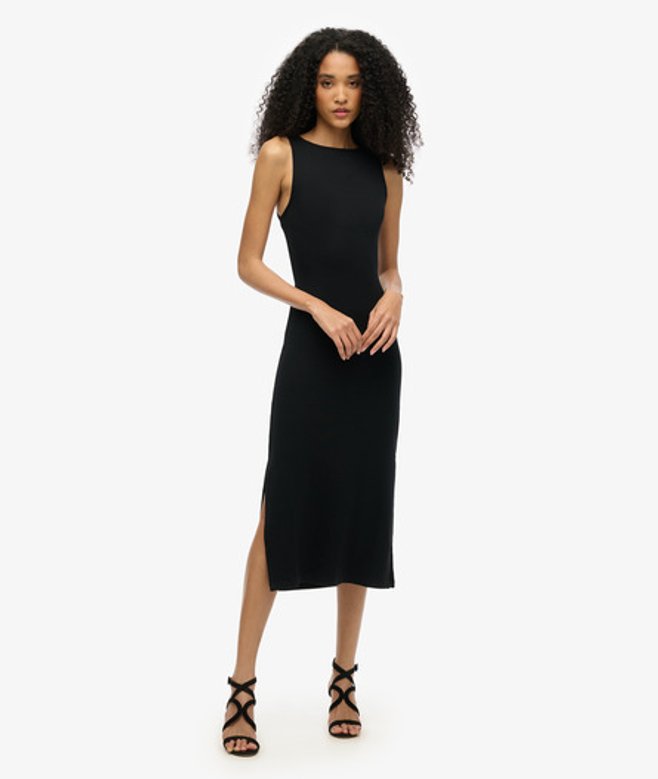 Jersey Midi-jurk met Gedraaide Achterkant Black Grootte: 44