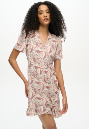 Mini-wikkeljurk met Print en Korte Mouwen Crème Grootte: 38