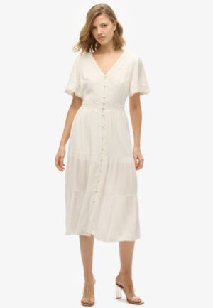 Ibiza Midi-jurk met Korte Mouwen White Grootte: 38