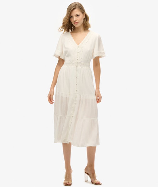 Ibiza Midi-jurk met Korte Mouwen White Grootte: 38