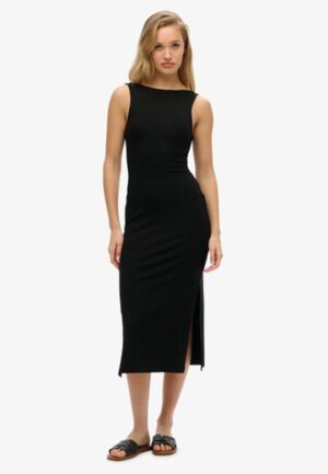Jersey Midi-jurk met Gedraaide Achterkant Zwart Grootte: 42