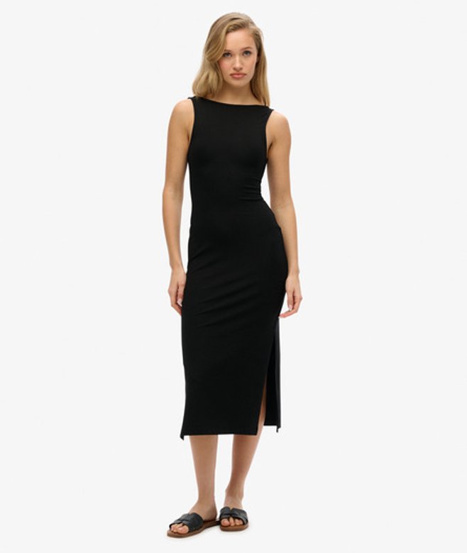Jersey Midi-jurk met Gedraaide Achterkant Zwart Grootte: 42
