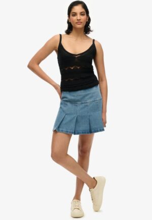 Geplooide Minirok met Patches Blauw Grootte: 44