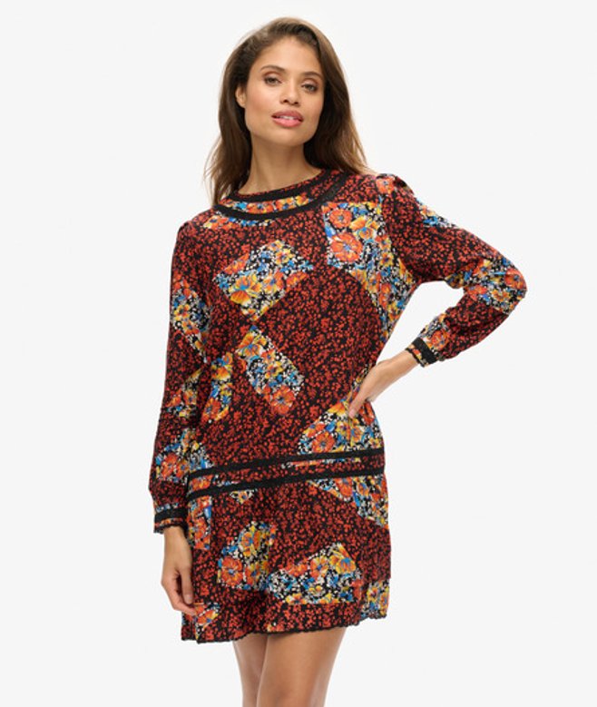 Mini-jurk met Kanten Details Zwart Grootte: 38
