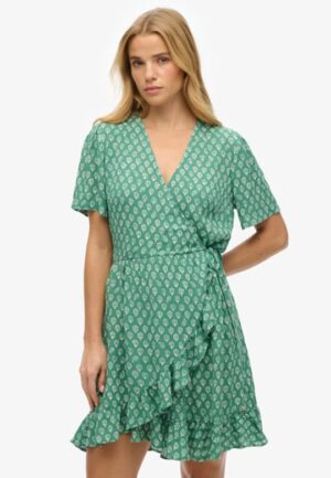Mini-wikkeljurk met Print en Korte Mouwen Green Grootte: 36