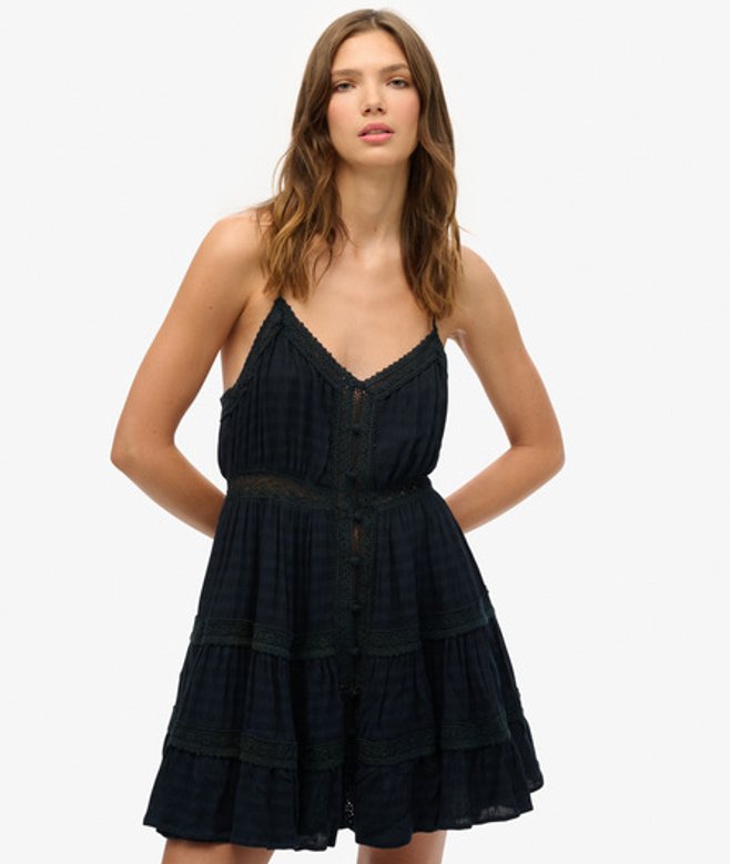Alana Cami Jurk met Kanten Rand Blauw Grootte: 44