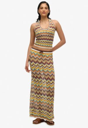 Gebreide Maxi-kokerrok met Zigzagpatroon Green Grootte: 38