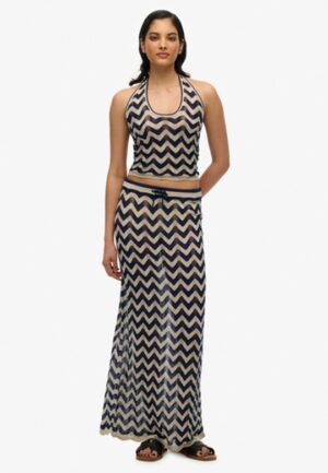 Gebreide Maxi-kokerrok met Zigzagpatroon Blauw Grootte: 38