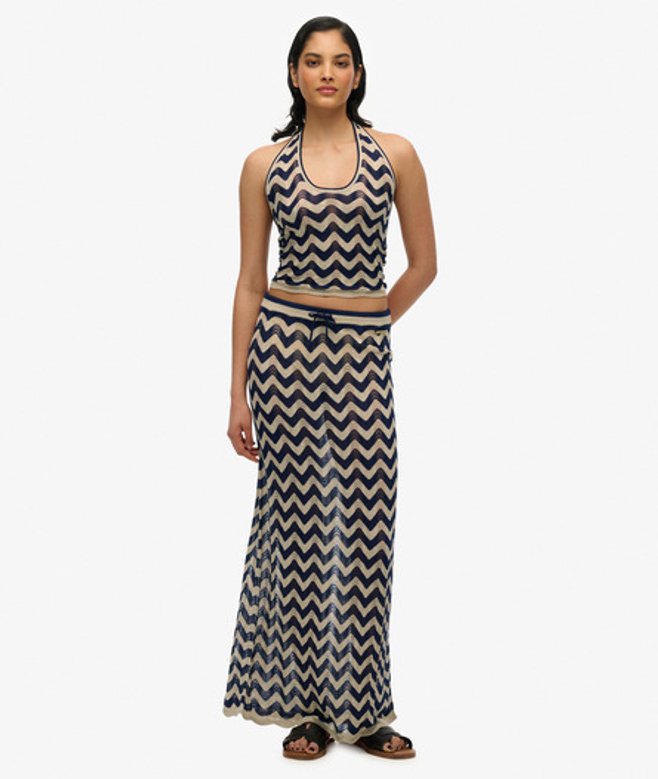 Gebreide Maxi-kokerrok met Zigzagpatroon Blauw Grootte: 38