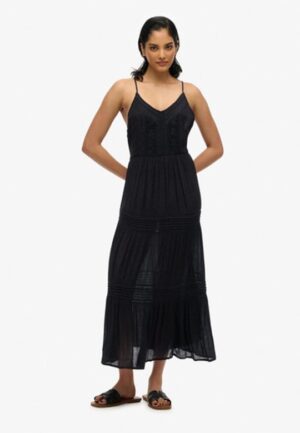 Ibiza Maxi-jurk met Spaghettibandjes Black Grootte: 40