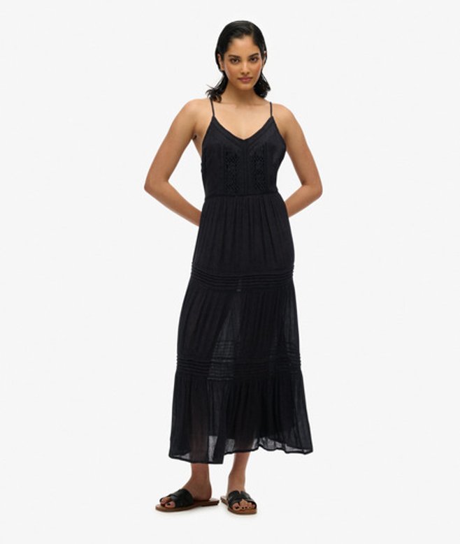 Ibiza Maxi-jurk met Spaghettibandjes Black Grootte: 44