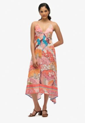 Jurk met Jacquardprint en Zakdoekzoom Pink Grootte: 40