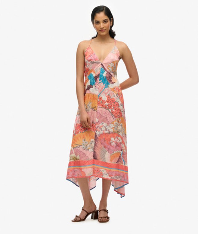 Jurk met Jacquardprint en Zakdoekzoom Pink Grootte: 40
