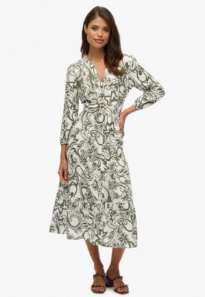Geweven Midi-jurk in Laagjes Green Grootte: 40