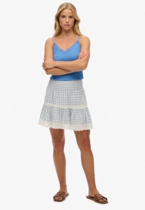 Minirok met Kant en Print Blue Grootte: 42