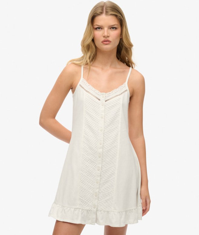 Cami-jurk met Kant en Knopen White Grootte: 40