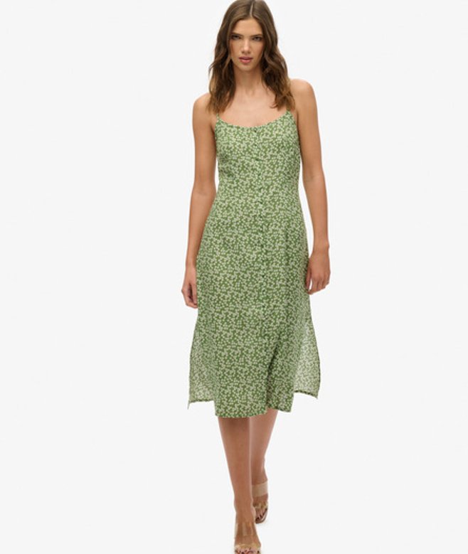 Cami Midi-jurk met Knoopsluiting en Print Green Grootte: 38