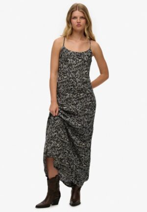 Maxi-slipdress met Schuine Snede Grey Grootte: 36