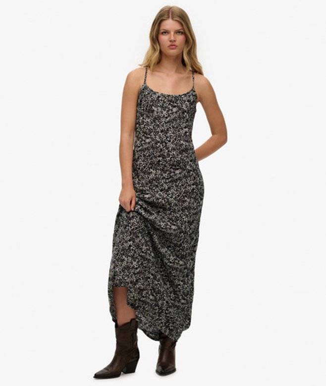 Maxi-slipdress met Schuine Snede Grey Grootte: 36