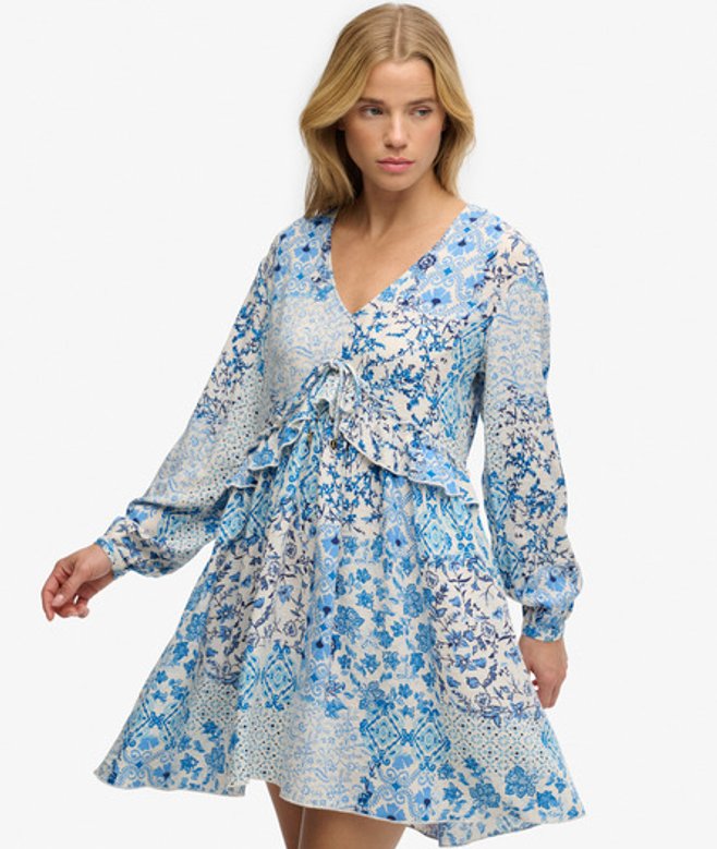 Geweven Gelaagde Mini-jurk Light Blue Grootte: 44
