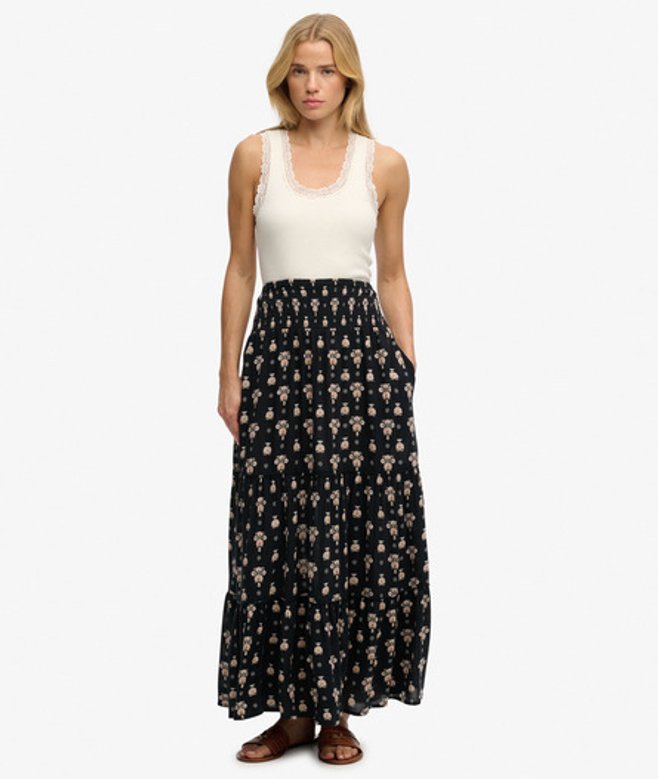 Print Maxi Rok Black Grootte: 38
