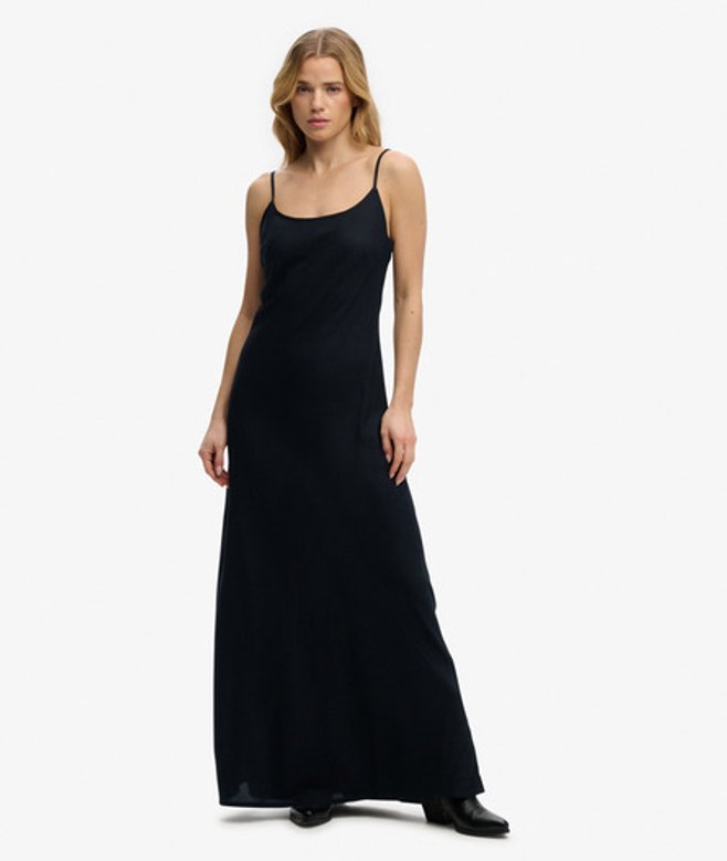 Bias Cut Maxi Slip Jurk Black Grootte: 36