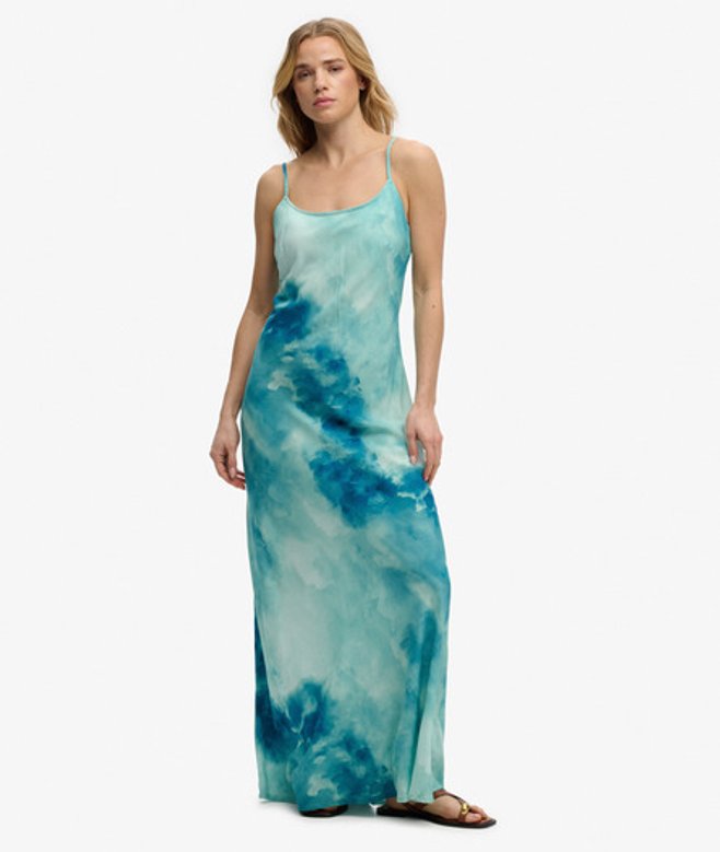 Geprinte Maxi Slipdress Light Blue Grootte: 42