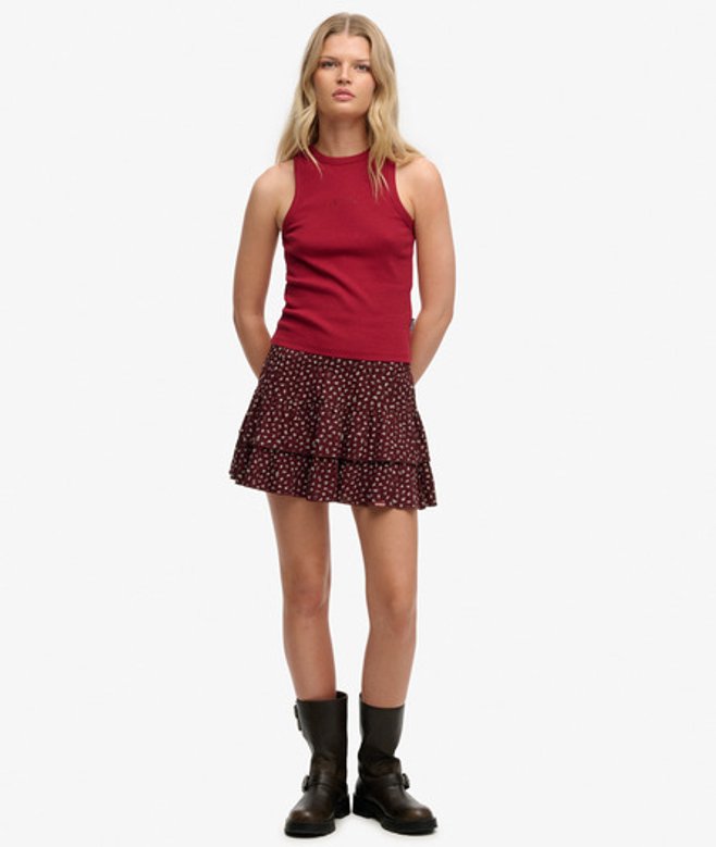 Bedrukte Gelaagde Minirok Red Grootte: 40