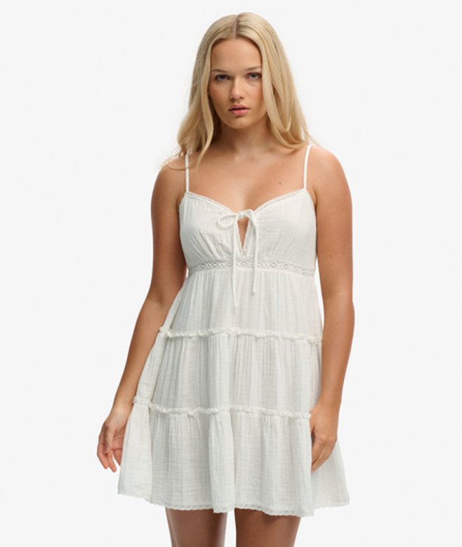 Cheesecloth Gelaagde Minijurk White Grootte: 40