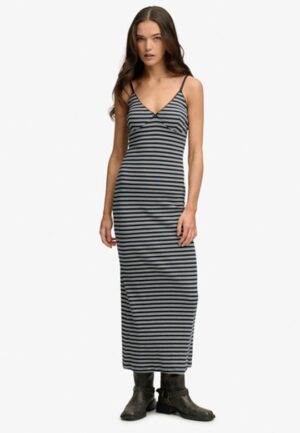 Gestreepte Ribjersey Maxi-jurk Blauw Grootte: 36