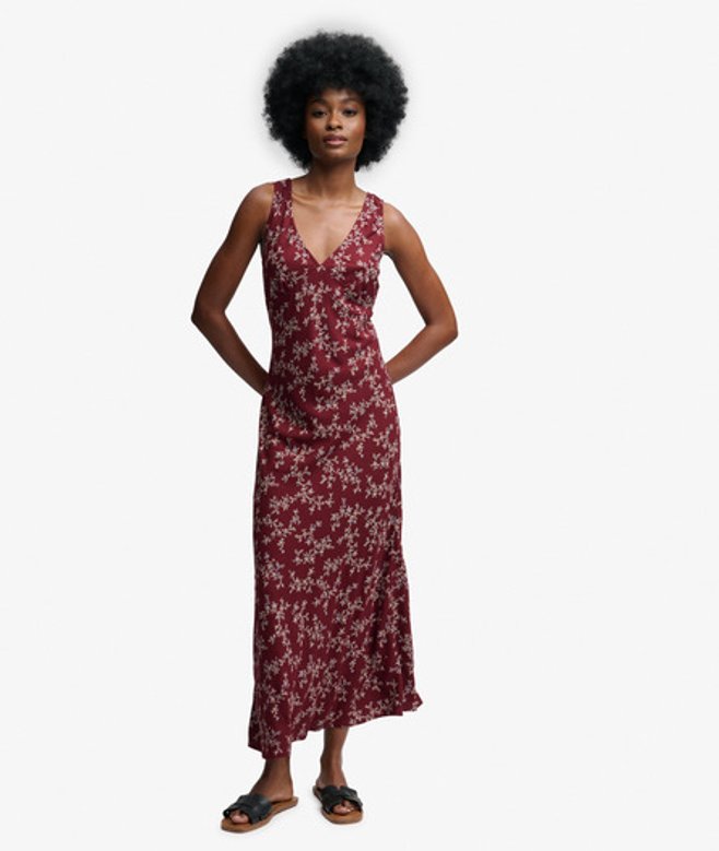 Geprinte Maxi-jurk met Sweetheart Halslijn Red Grootte: 38